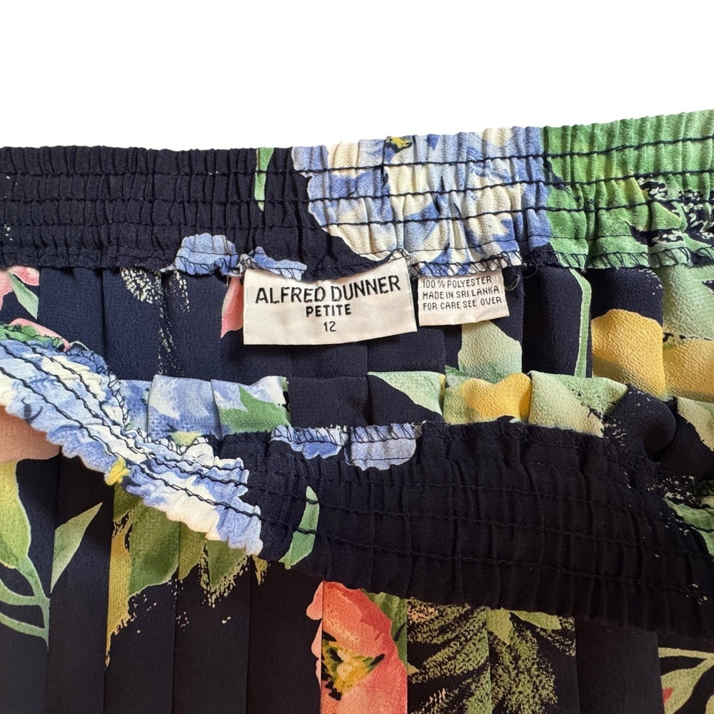 Alfred Dunner Floral Pleated Midi Skirt Womens 12P Navy Blue Pink Elastic Waist - Picture 3 of 9
